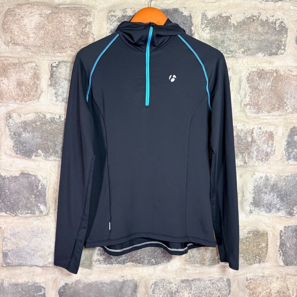 Bontrager Women's XL Hooded Cycling Jersey Black Teal Quarter Zip Thumbholes